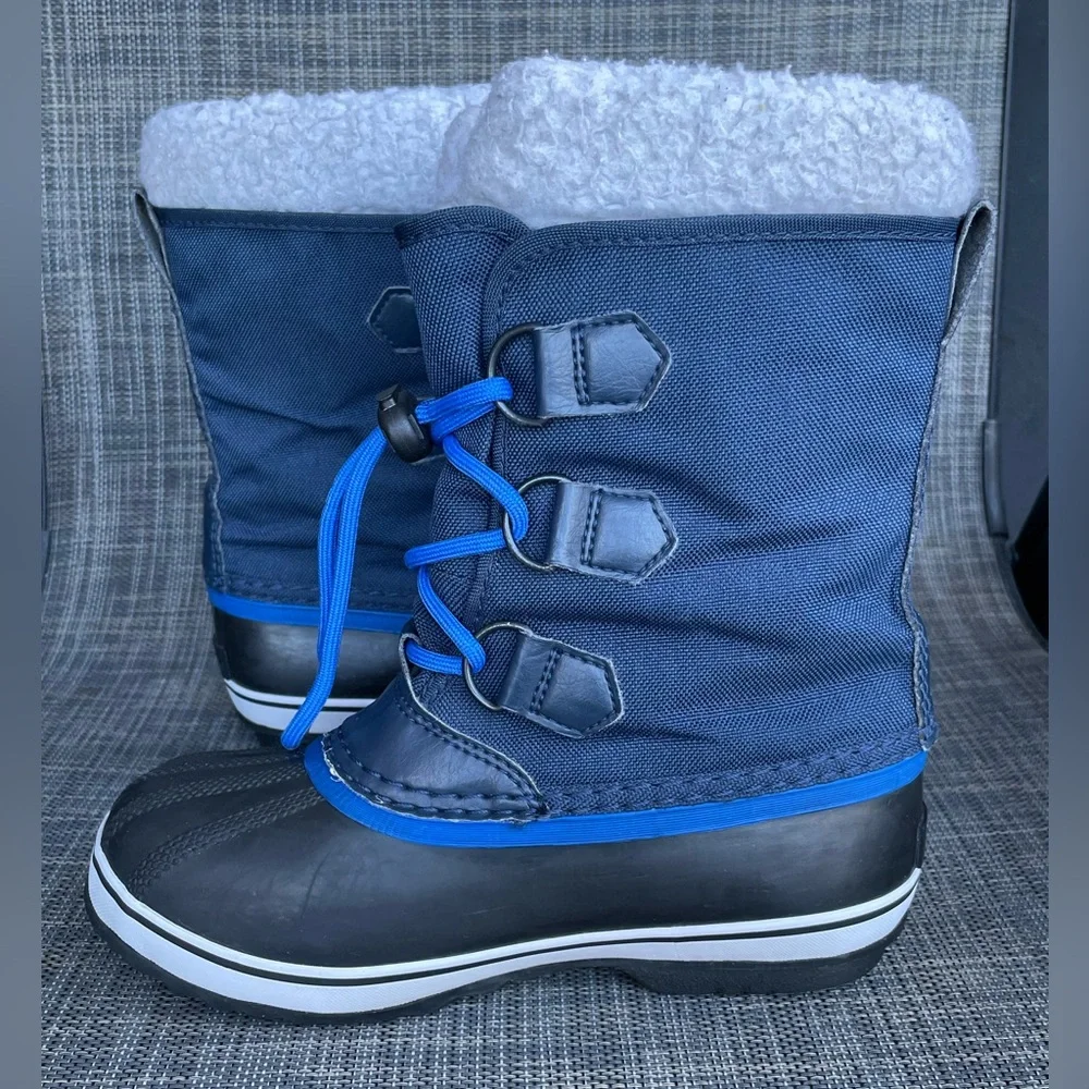 Sorel Kids Yoot Pac Nylon Waterproof Winter Boots Blue/Black Snow Shoes Youth 2